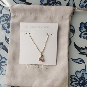 Kendra Scott Gold Necklace with Pink and Green Cherry Pendant
